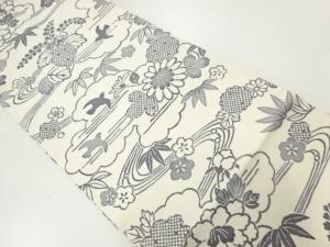 塩瀬型染菊桐に千鳥模様名古屋帯